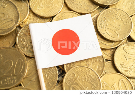 Stack of coins with Japan flag. 130904080