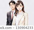 日本男人和女人在辦公室工作的插圖（水彩風格） 130904233
