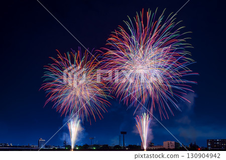 A night view of a fireworks display where colorful fireworks light up the night sky A night view of a fireworks display where colorful fireworks light up the night sky 130904942