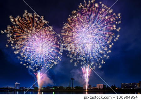 A night view of a fireworks display where colorful fireworks light up the night sky A night view of a fireworks display where colorful fireworks light up the night sky 130904954