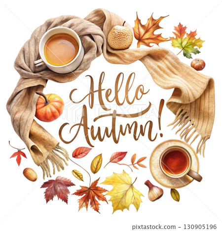 Hello Autumn Watercolor white background  130905196