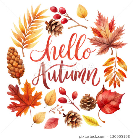 Hello Autumn Watercolor white background  130905198