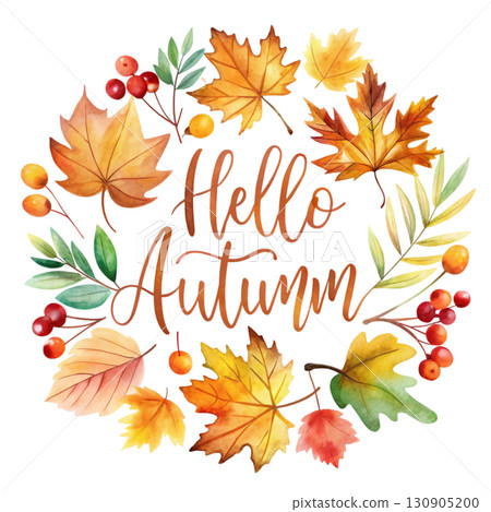 Hello Autumn Watercolor white background  130905200