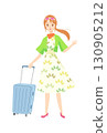 A young woman in a dress with a carry-on bag 130905212