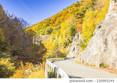 Okutone Yukemuri Kaido, colored by autumn leaves 130905244