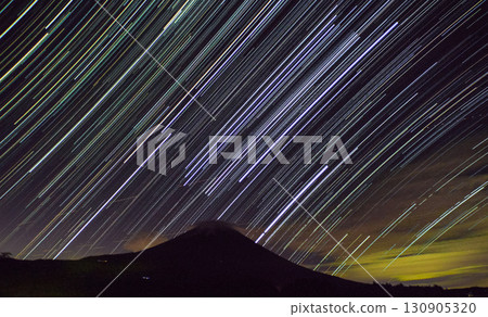 Mount Fuji and the orbital motion of the stars seen from Fuji Asagiri Plateau 130905320