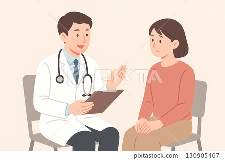 Patient receiving a diagnosis from a doctor Medical consultation/health checkup image illustration 130905407