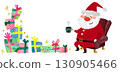 Christmas illustration of Santa Claus taking a break with lots of presents and coffee 130905466