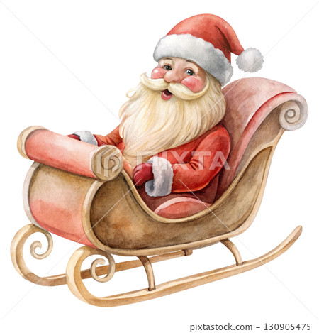 Minimal watercolor illustration of a cute Santa Claus Watercolor white background  130905475