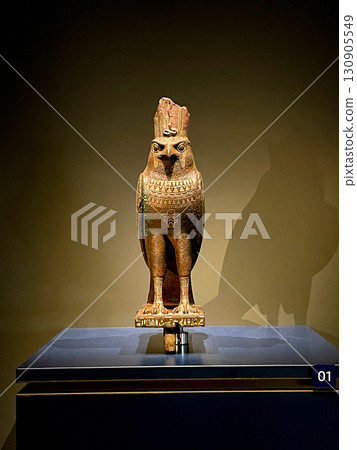 Ancient statue of Horus on display at the Grand Egyptian Museum in Giza 130905549