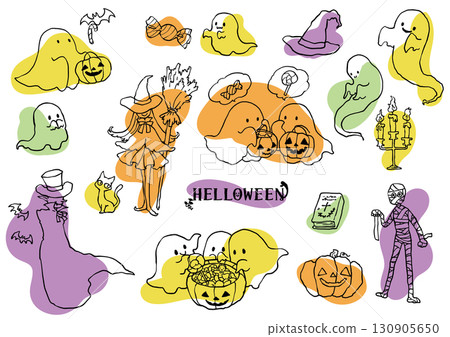Hand-drawn Halloween rough coloring set 130905650