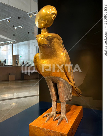 Ancient statue of Horus on display at the Grand Egyptian Museum in Giza 130905658