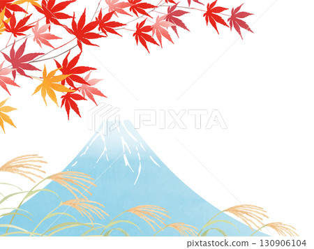 Autumn leaves, Mt. Fuji and Japanese pampas grass frame 130906104