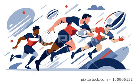 This high resolution image captures the raw power, dynamic movements, and strategic teamwork inherent in a rugby match, beautifully contrasted against a minimalist white background, producing a sophi This high resolution image captures the raw power, dynamic movements, and strategic teamwork inherent in a rugby match, beautifully contrasted against a minimalist white background, producing a sophi 130906131