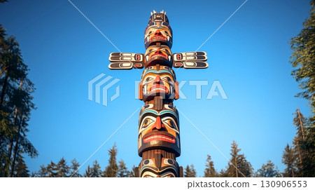 Totem pole in the square seen from below 130906553