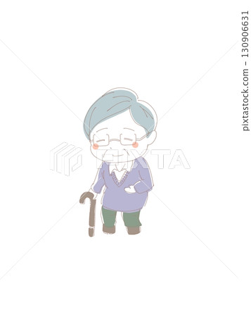 一位慈祥的老人，拄著拐杖 130906631