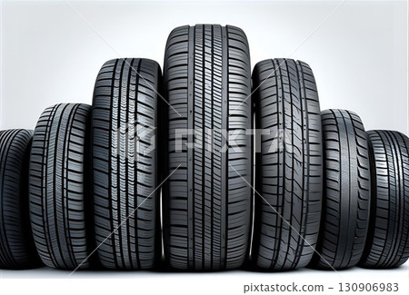 Summer tires of various sizes lined up Summer tires of various sizes lined up 130906983