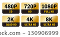 8K 4K 2K 1080P 720P 480P Logo Icon Gold Transparent Background 130906999
