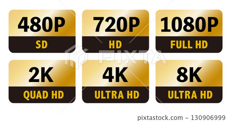 8K 4K 2K 1080P 720P 480P 標誌圖示金色透明背景 8K 4K 2K 1080P 720P 480P 標誌圖示金色透明背景 130906999