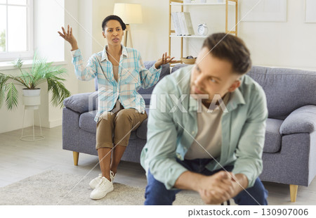 Family couple having arguments, misunderstanding between each other, quarrel and shouting Family couple having arguments, misunderstanding between each other, quarrel and shouting 130907006