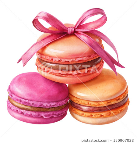 Three macarons in gradient tones stacked together clipart watercolor Three macarons in gradient tones stacked together clipart watercolor 130907028