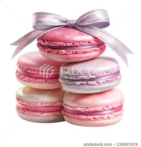 Three macarons in gradient tones stacked together clipart watercolor 130907029