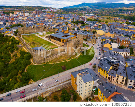 Aerial view of Ponferrada with Templar castle Aerial view of Ponferrada with Templar castle 130907233