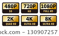 8K 4K 2K 1080P 720P 480P Logo Icon Gold Transparent Background 130907257
