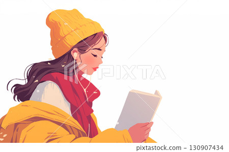 閱讀有聲書的女孩 AI 影像 130907434