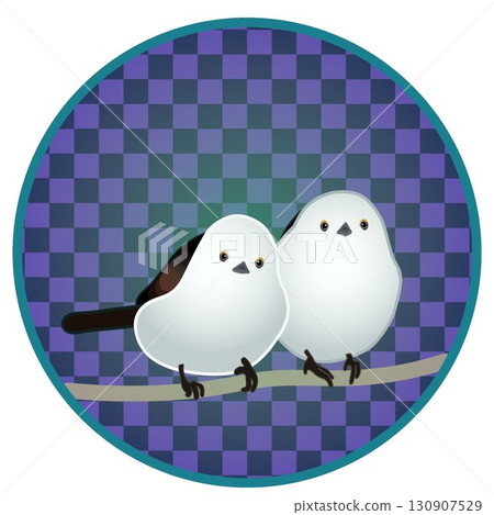 Illustration of a long-tailed tit with a circular background Illustration of a long-tailed tit with a circular background 130907529