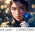 A woman in a uniform posing against a background of fantastic light. High-quality JPG material 130907840