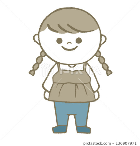 穿長袖長褲、綁著辮子的女孩 穿長袖長褲、綁著辮子的女孩 130907971