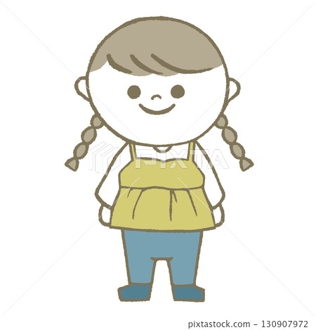 Girl in long sleeves and long pants with braids 130907972