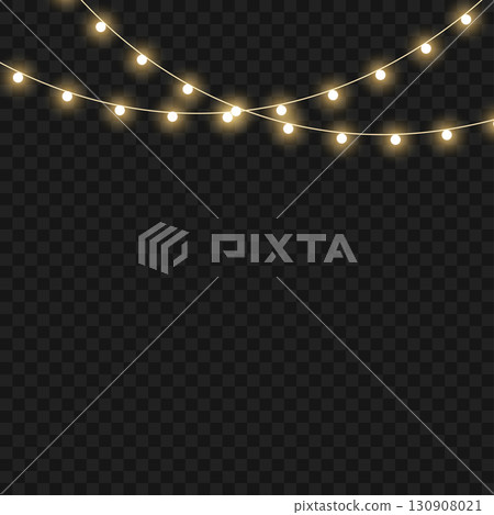 Glowing Christmas lights garland for festive holiday and party decor. Vector 130908021