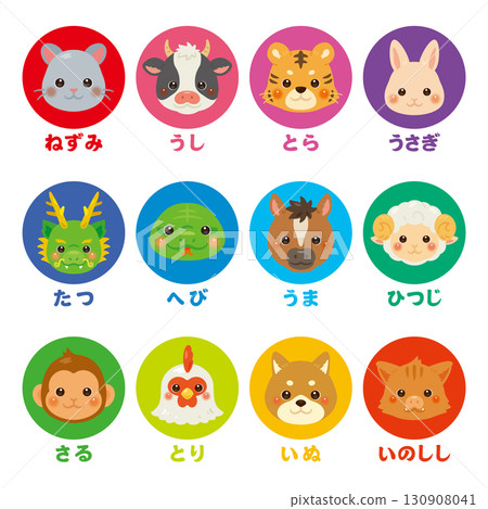 帶有文字背景的十二生肖字符集 130908041