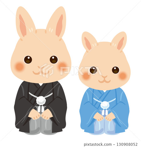 Year of the Rabbit characters in their finest attire: Parent and child 130908052