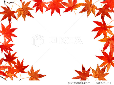 Hand-drawn watercolor autumn leaves frame. Autumn Japanese style illustration material 130908085