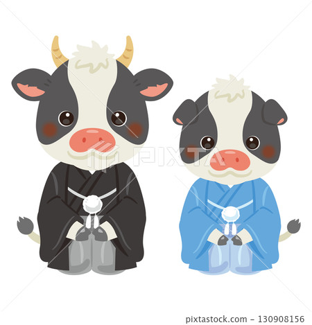 Year of the Ox characters in their finest attire - parent and child Year of the Ox characters in their finest attire - parent and child 130908156