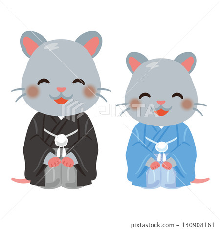 Smiling characters for the Year of the Rat in their finest attire - Parent and child 130908161