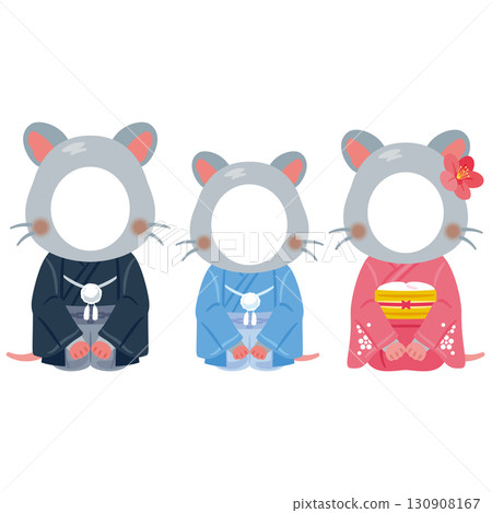 Year of the Rat characters in their finest attire, family photo frame 130908167