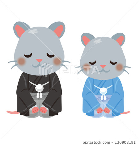 鼠年人物身著盛裝，父母與孩子鞠躬 130908191