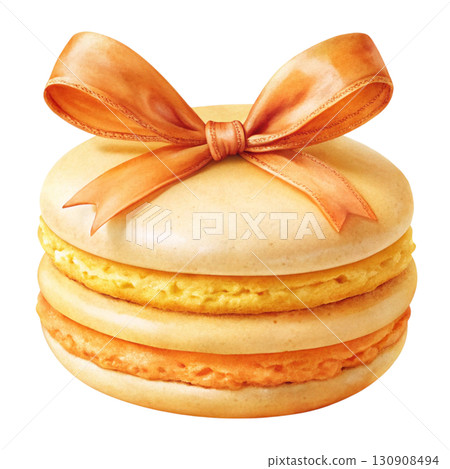 Watercolor illustration of a pastel purple macaron with ribbon bow white background Watercolor illustration of a pastel purple macaron with ribbon bow white background 130908494