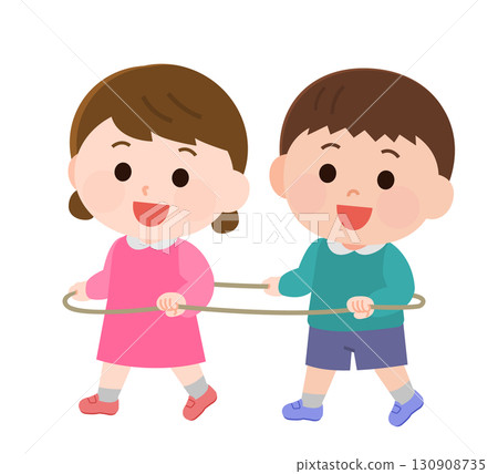 Boy and girl playing train illustration Boy and girl playing train illustration 130908735
