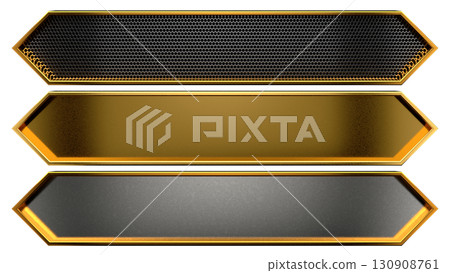 Sharp gold and black caption base set. Futuristic 3DCG material for game rankings. Sharp gold and black caption base set. Futuristic 3DCG material for game rankings. 130908761