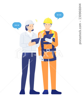 一群身穿全套安全帶的男女在平板電腦上檢查工作 一群身穿全套安全帶的男女在平板電腦上檢查工作 130908844