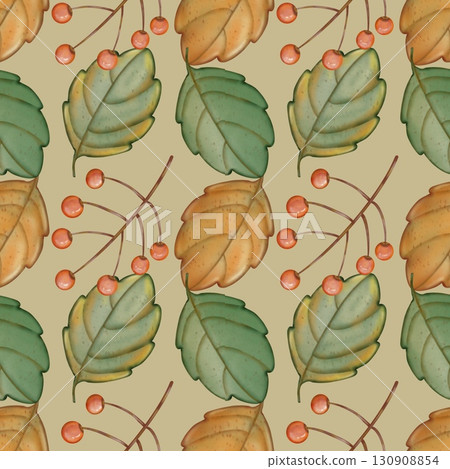Seamless pattern of Autumn. Hand drawn watercolor illustration. For menus, labels, paper, textiles and seasonal fabric. 130908854