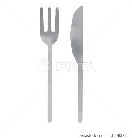 Simple knife and fork watercolor illustration Simple knife and fork watercolor illustration 130908863