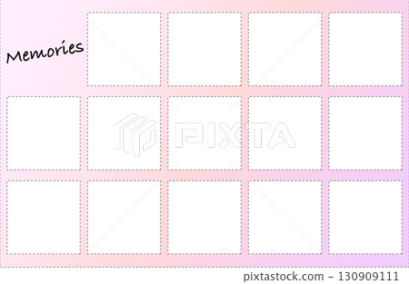 簡約方形相框“記憶”，帶有照片相容的粉紅色、紅色和紫色漸變背景 130909111