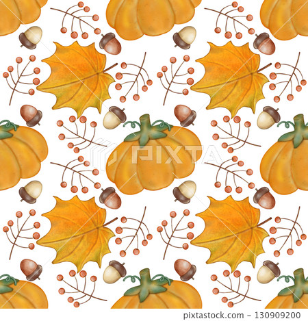 Seamless pattern of Autumn. Hand drawn watercolor illustration. For menus, labels, paper, textiles and seasonal fabric transparent background. Seamless pattern of Autumn. Hand drawn watercolor illustration. For menus, labels, paper, textiles and seasonal fabric transparent background. 130909200
