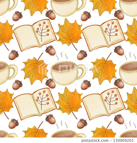 Seamless pattern of Autumn. Hand drawn watercolor illustration. For menus, labels, paper, textiles and seasonal fabric transparent background. 130909201